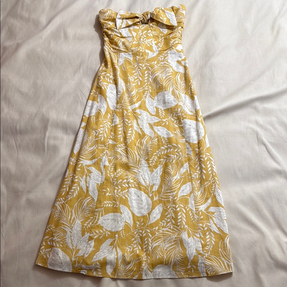Sezane Yellow and White Strapless Dress